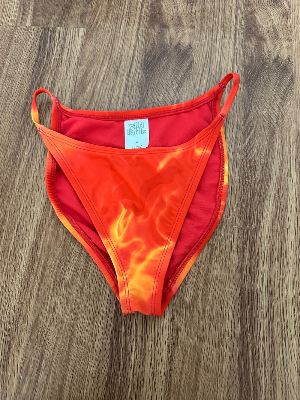 wild fable Red and Orange Flame-Print High-Cut Bikini Bottom
